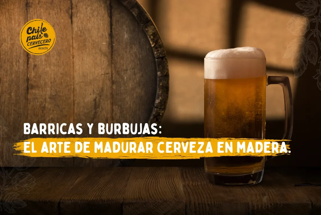 Barrica de madera y vaso de cerveza artesanal ilustran el arte de madurar cerveza en madera - Acechi