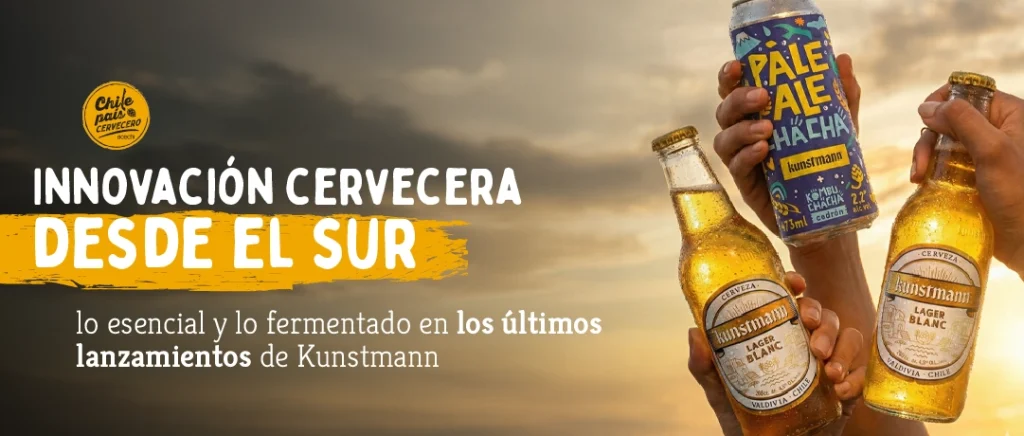 Cervezas Kunstmann Pale Ale Chacha y Lager Blanc representando innovación cervecera desde Valdivia