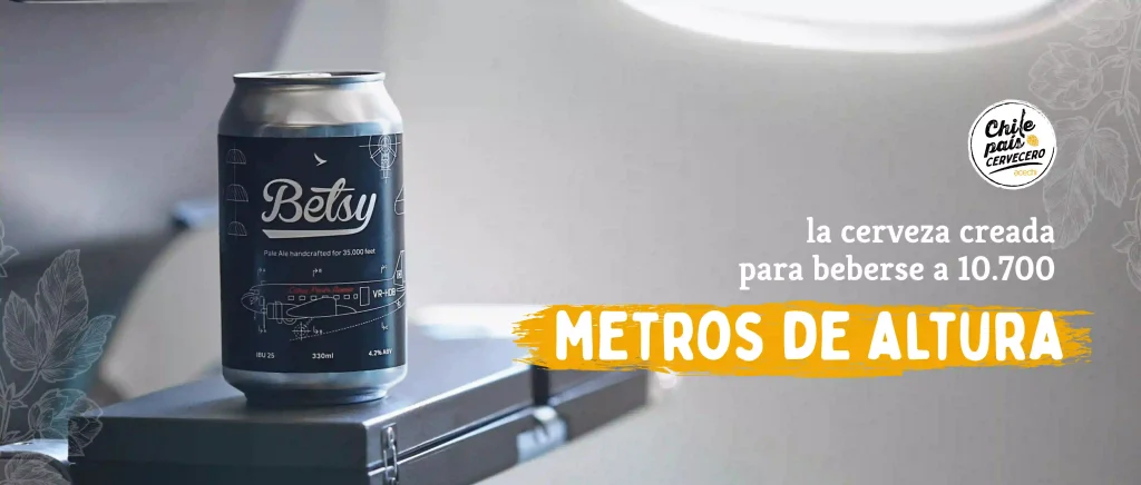 Botella de cerveza Betsy diseñada para ser consumida durante vuelos a gran altura